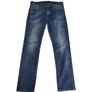 Paige Lennox Slim Straight Jeans Oil Well Blue Wash Mens 30x29 Distressed Pocket